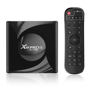 X88PRO 13 Android 13.0 TV Box 4GB RAM 64GB ROM RK3528 Quad-Core WiFi6 Dual Band 2.4G/5.8G BT5.0 8K HDR10+ Ultra HD USB3.0 Smart Home Player with FREE Bluetooth Mini Keyboard