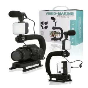 AY-49U Video Making Stabilizer U/C Shaped Handheld Gimbal with 36LED Light Microphone and Holder for Smartphone and Camera